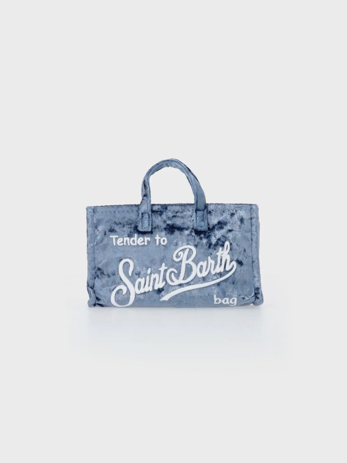 Torbica za telefon | Svijetloplava tkanina od šenila | Ekskluzivni vez logotipa Saint Barth | Magnetsko zatvaranje | Odvojivi remen za rame | MC2 Saint Barth