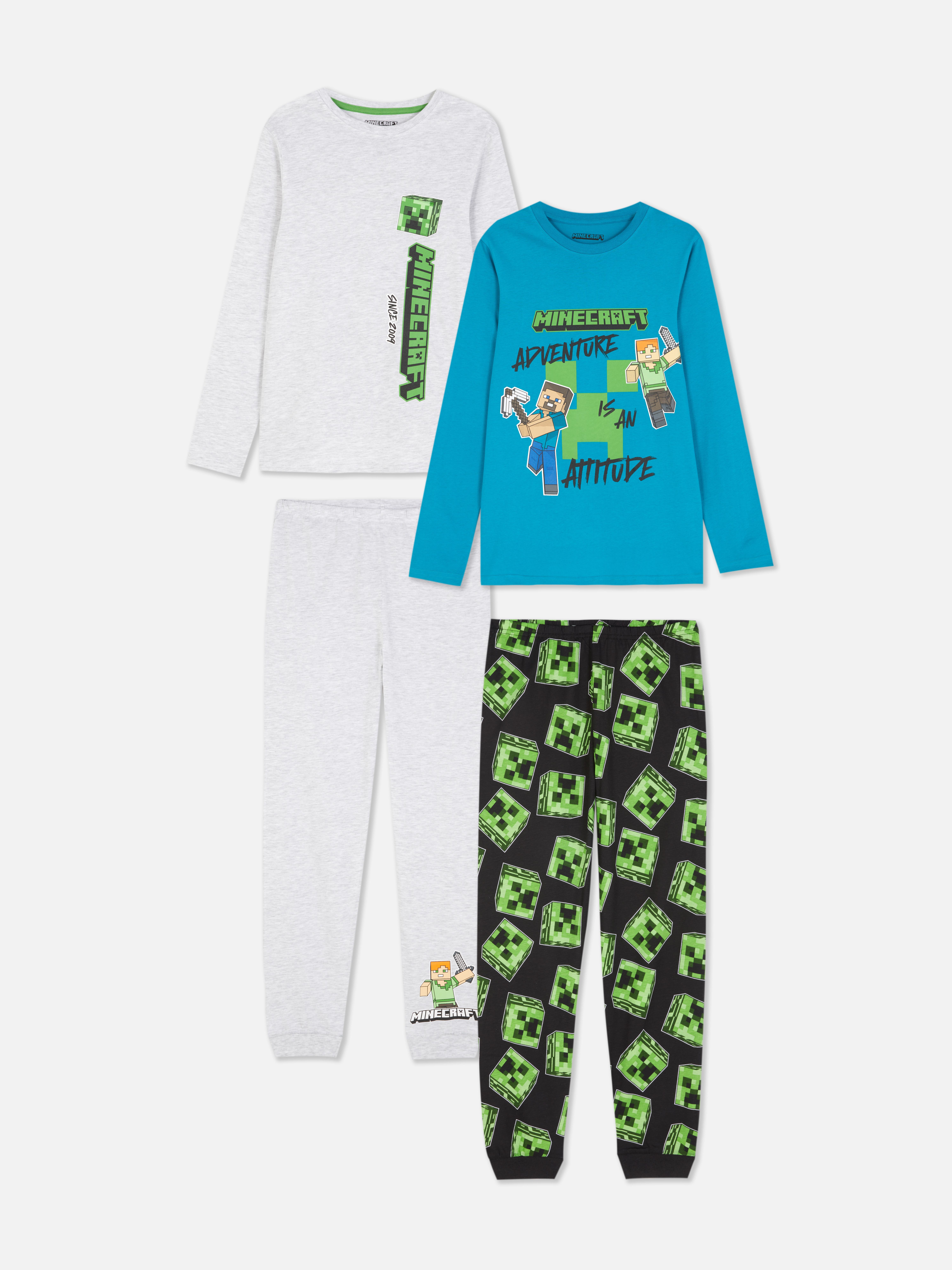 Pijamale Minecraft, set de 2 Două pijamale Minecraft cu tricou cu mânecă lungă și pantaloni
