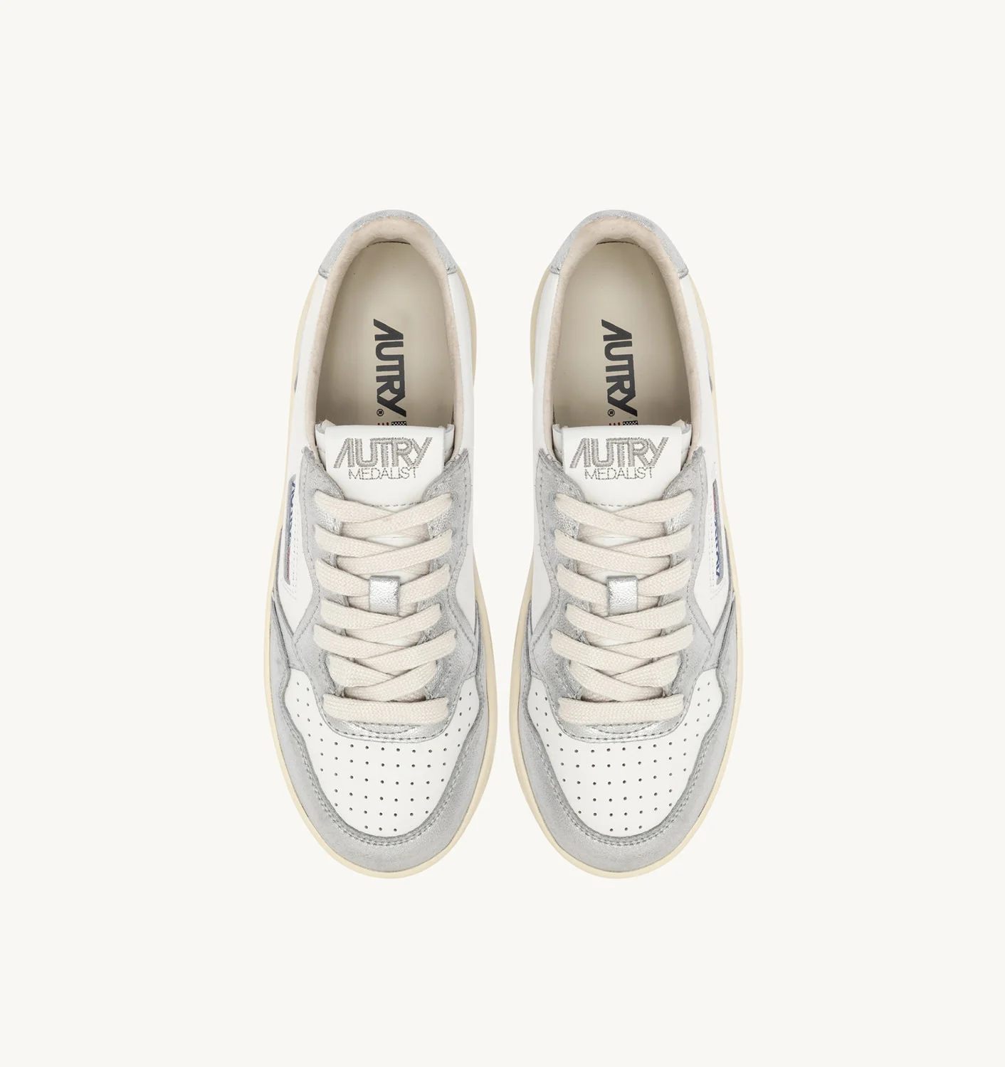 TENISI MEDALIAT PLATFORM JOS IN PELLE BIANCA E ARGENTO