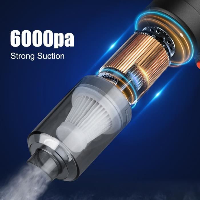 Aspiradora inalámbrica para coche de 6000 PA de potencia - Aspiradora para coche - Con 3 boquillas