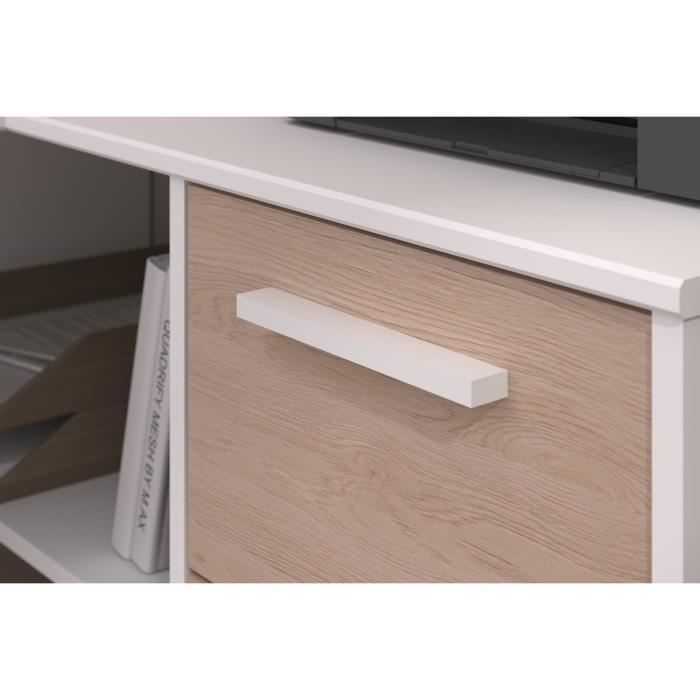 Escritorio esquinero PARISOT con 3 cajones - Acabado blanco/roble - 121,2 x 74,5 x 111 cm - ESSENTIAL