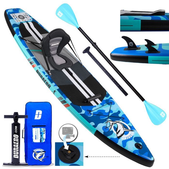Planche de stand up paddle gonflable,  accessoires complets, camouflage bleu