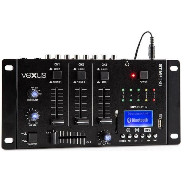 Table de mixage 4 canaux Vonyx STM3030 - Port USB, Bluetooth sans fil, 2 canaux phono/ligne, 1 canal MP3