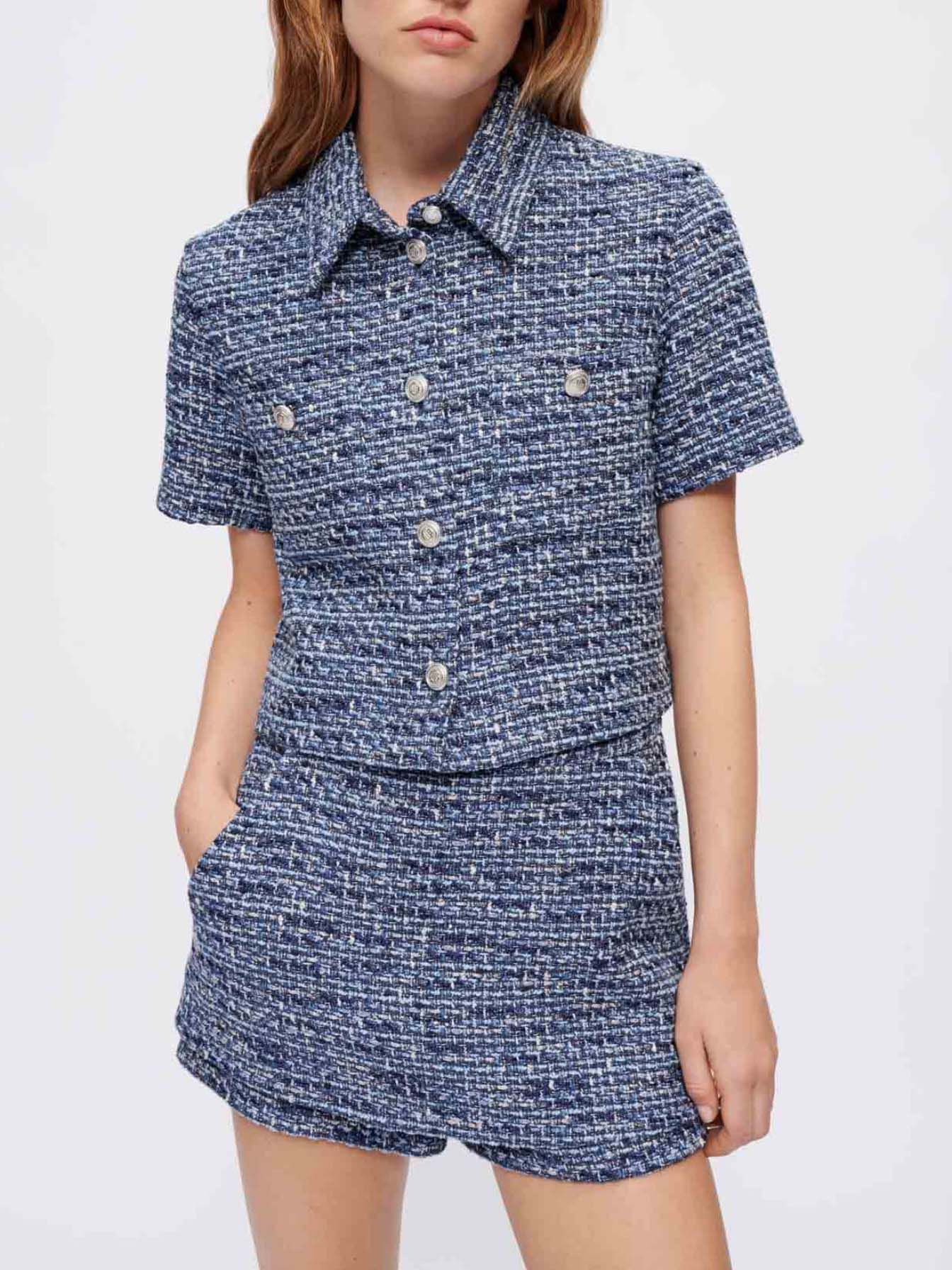 Gespikkeld tweed overhemd - Blauw