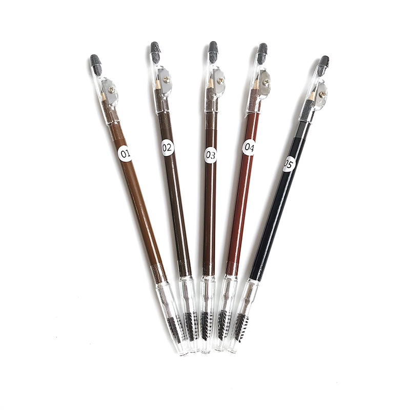 Wenkbrauwpotlood met gepersonaliseerd logo, natuurlijke, langdurige, waterbestendige microblading houten wenkbrauwpen met puntenslijper.
