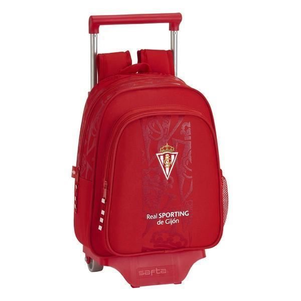 Mochila escolar com rodinhas - Real Sporting de Gijón - 705 - Vermelha - Poliéster - Com zíper