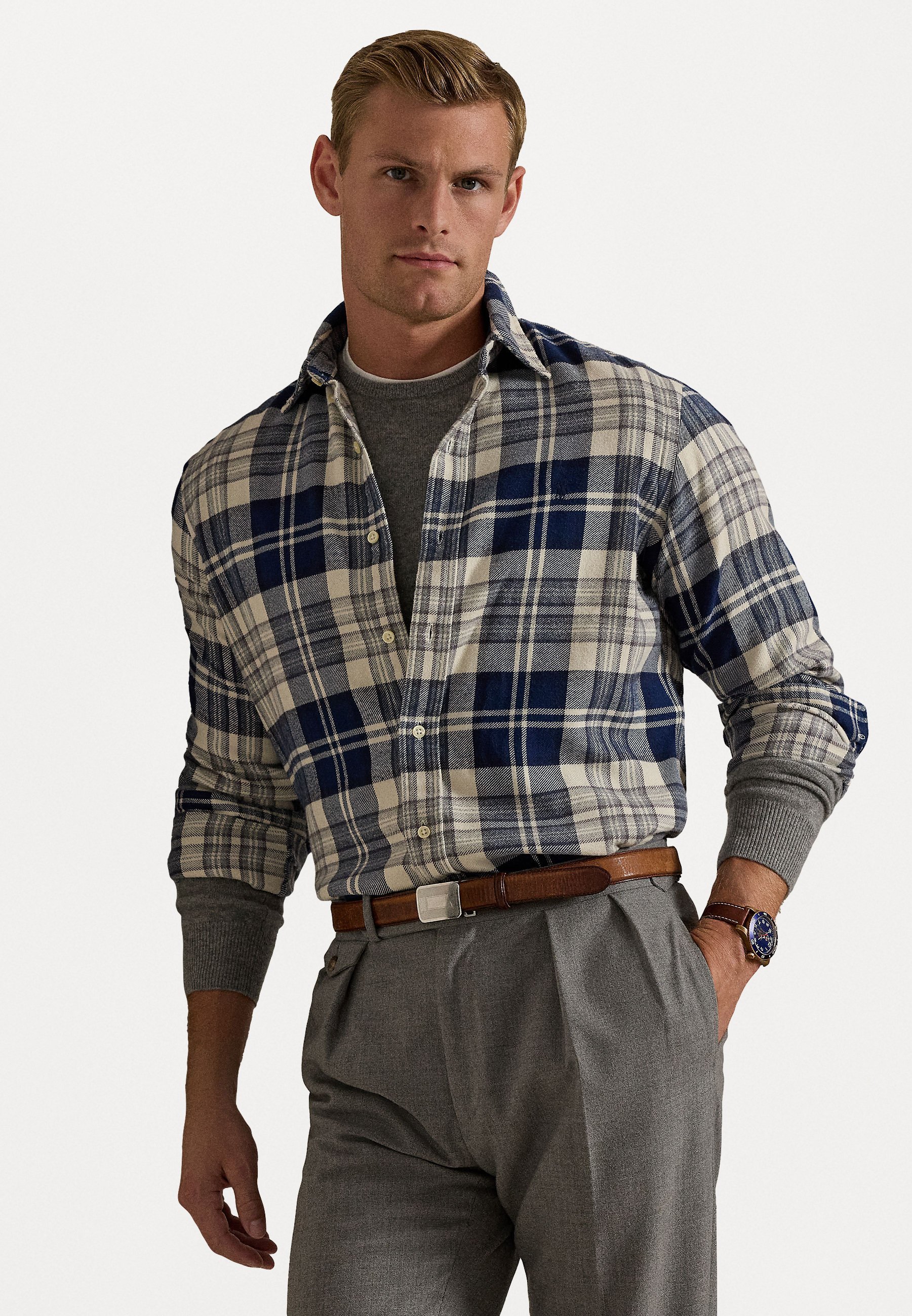 Chemise en flanelle brossée à carreaux Polo Ralph Lauren coupe personnalisée - Chemise - blanc cassé/marine