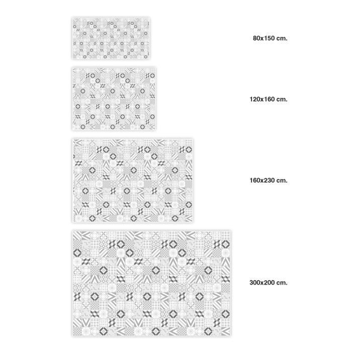 Tapis Vinyle - Panorama - Carreaux Ciments Love - Gris - 40x80 cm - Résistant et Économique