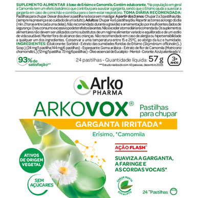 Arkovox gerklės pastilės su mėtomis ir eukaliptu, 24 pastilės