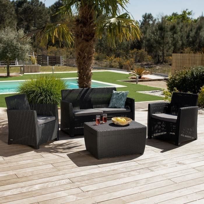 Salon de jardin - résine imitation rotin tressé - Allibert by KETER - 4 personnes - Mia - Gris graphite