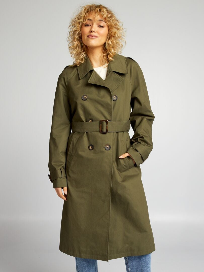 Lange trenchcoat met riem - KHAKI
