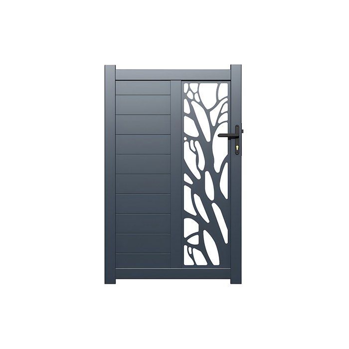 Puerta batiente semi-calada de aluminio LABRIT II con diseño, 105 x 172 cm, color antracita.