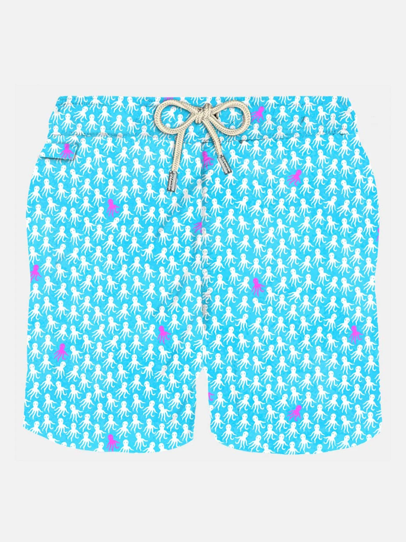 Costume da bagno da uomo in tessuto leggero con stampa polpo bianco e