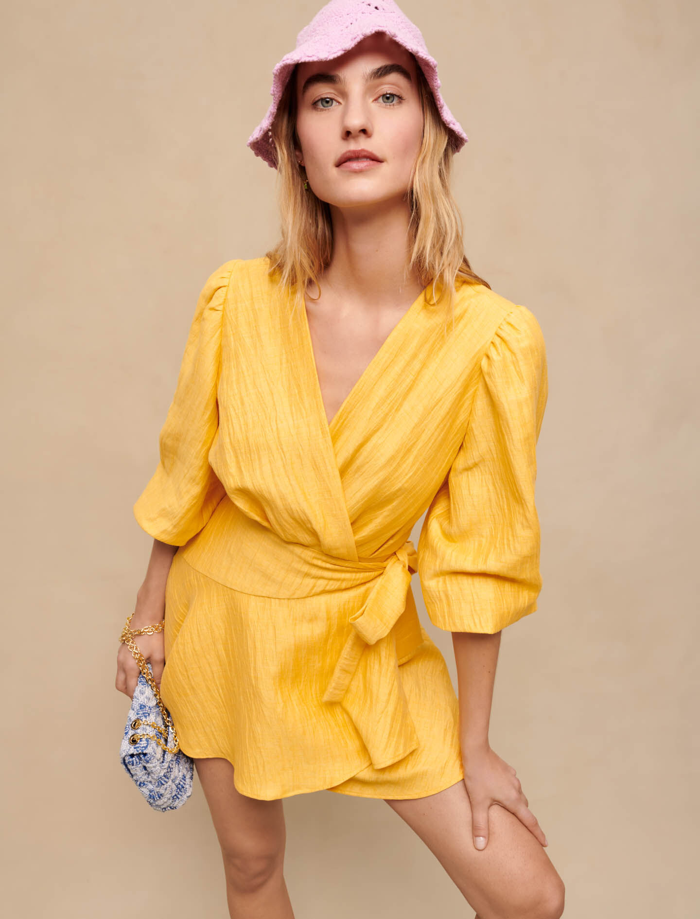 Rochie înfășurată cu nod - Galbenă
