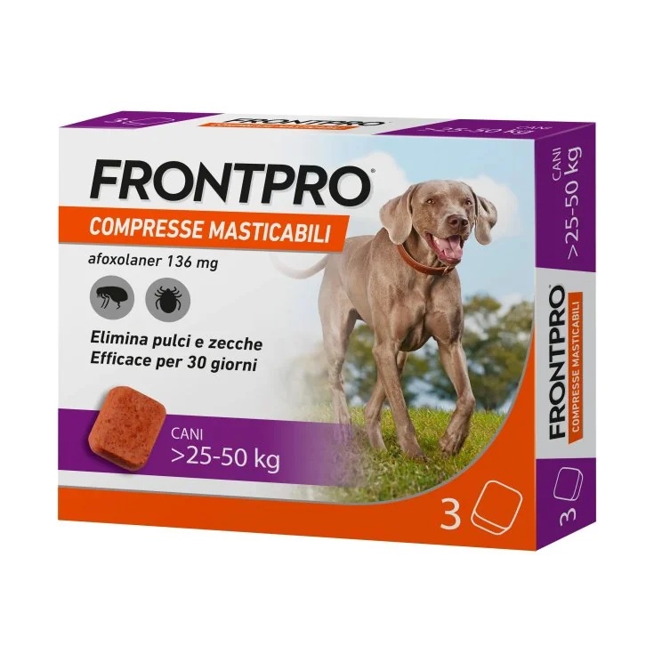 FRONTLINE Frontpro 3 comprimidos mastigáveis de 136 mg para cães de 25 a 50 kg