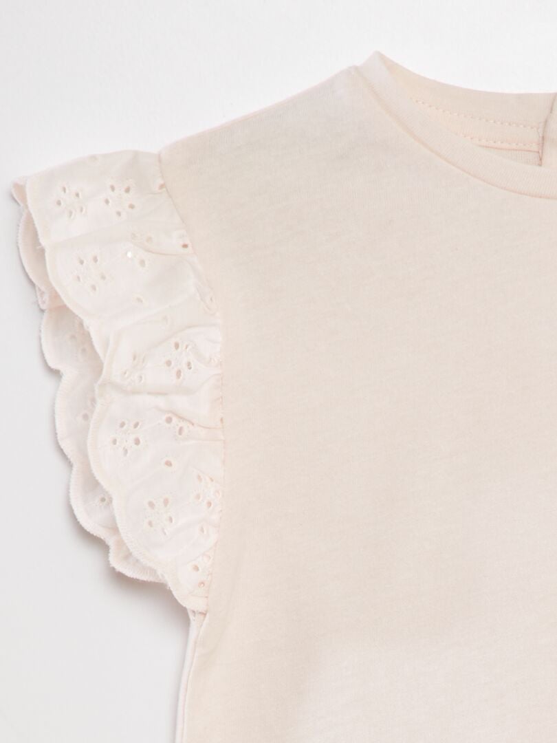 Tricou cu mâneci și broderie în cusătură englezească - ROZ