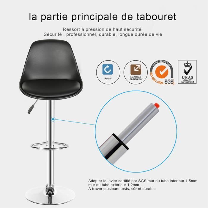 Lot de 4 tabourets de bar en PU galvanisé avec coussin noir - OHMG