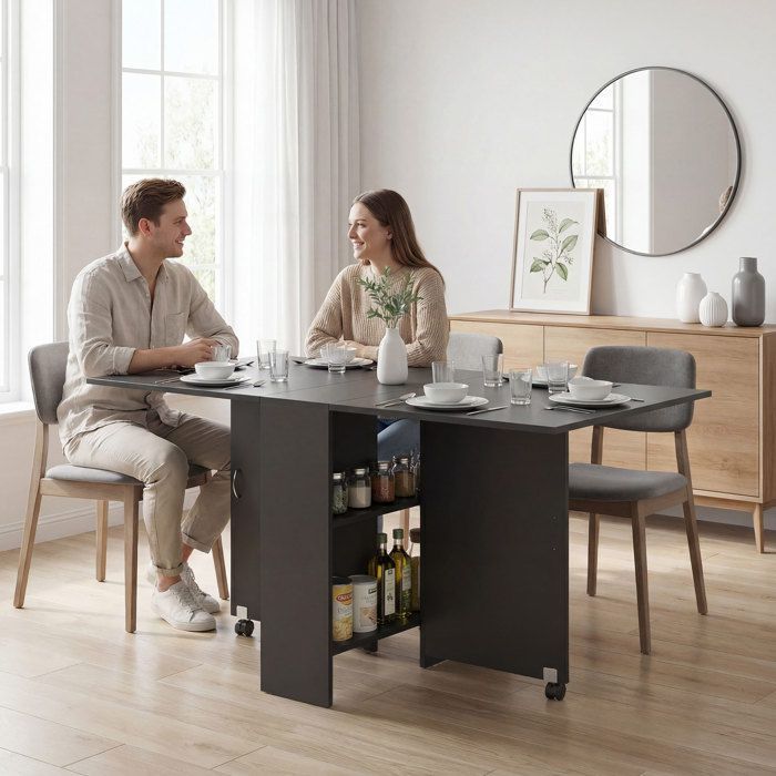 HOMCOM - Mesa de cocina plegable - Tablero de partículas - 75x140x74cm - Negra