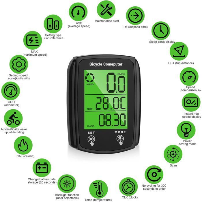 Velocímetro/odômetro GPS universal de 19 funções para bicicletas, à prova d'água IP54, com tela LCD sensível ao toque retroiluminada.