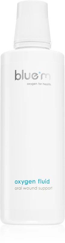 Blue M Oxygen for Health skābekļa šķidrums ir lokāls līdzeklis pret čūlām un nelielām brūcēm mutes dobumā.
