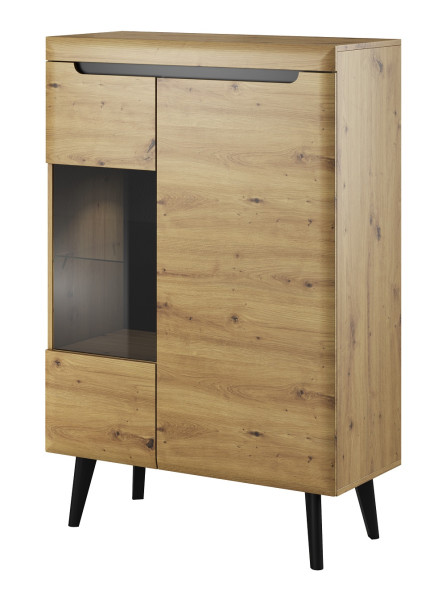 Witryna Nordan 90 do salonu - dąb artisan/czarny   LED