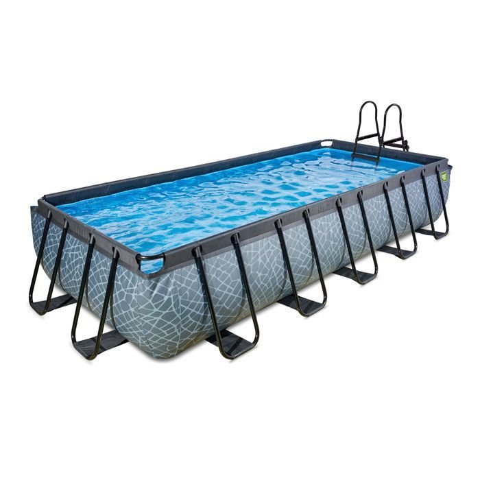 Piscina elevada - JUGUETES DE SALIDA - Piedra - Rectangular - 12600 L - Gris - Acero - Bomba de filtro