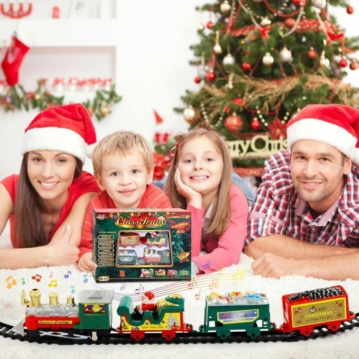 Tren eléctrico navideño, tren infantil con vías para niños y niñas.