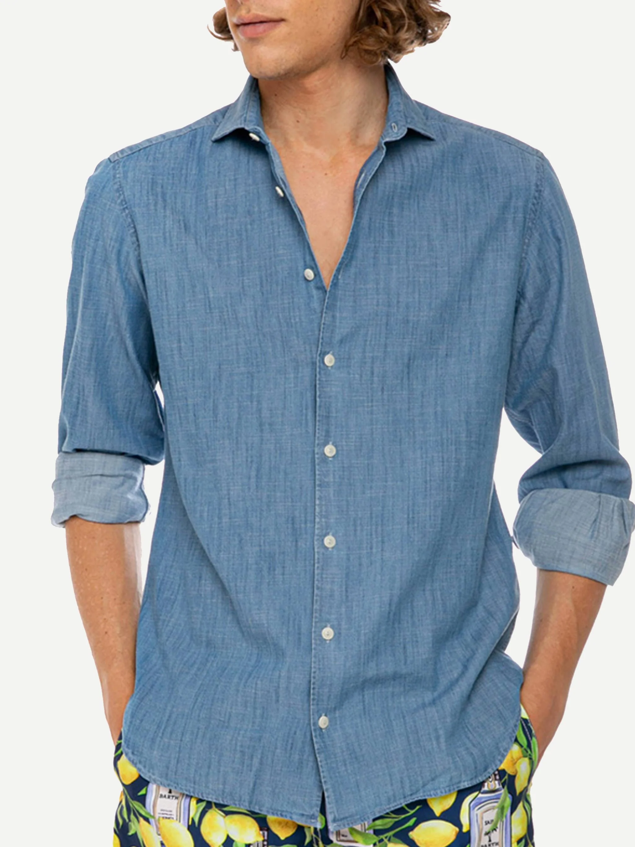 Pamplona herenoverhemd in blauw denim katoen