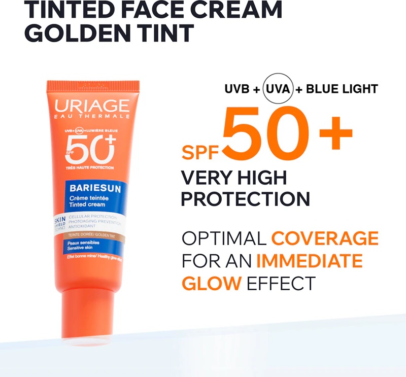 Uriage Bariésun tonējošais krēms SPF 50+, aizsargājošs tonēts sejas krēms SPF 50+