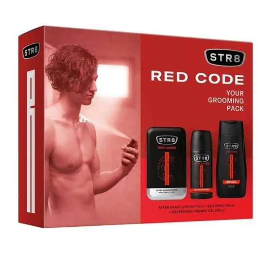 STR8 Red Code woda po goleniu 100 ml   dezodorant spray 150 ml   żel pod prysznic 250 ml