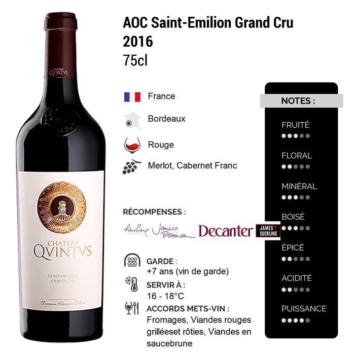 Château Quintus Saint-Emilion Grand Cru 2016 - Vin Rouge de Bordeaux (75cl)