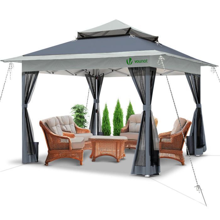 Cenador de jardín exterior VOUNOT® de 3,6 x 3,6 m, plegable con mosquitera, color gris.