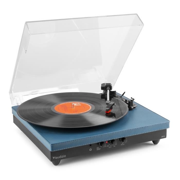 Giradischi Fenton RP113D Bluetooth - Pelle blu scuro - Altoparlanti integrati - 33, 45 e 78 giri al minuto