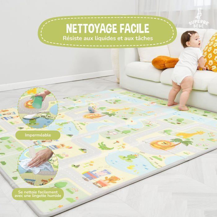 Tappetino da gioco pieghevole, reversibile e impermeabile - 180x150x1cm | Tappetino da gioco in schiuma per bambini - ROAD | SUPERBE BABE