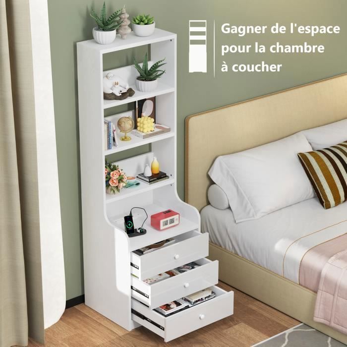 Mesa de cabeceira com 3 gavetas e 5 prateleiras - VIVOLILV - Branca - 50x40x176 cm