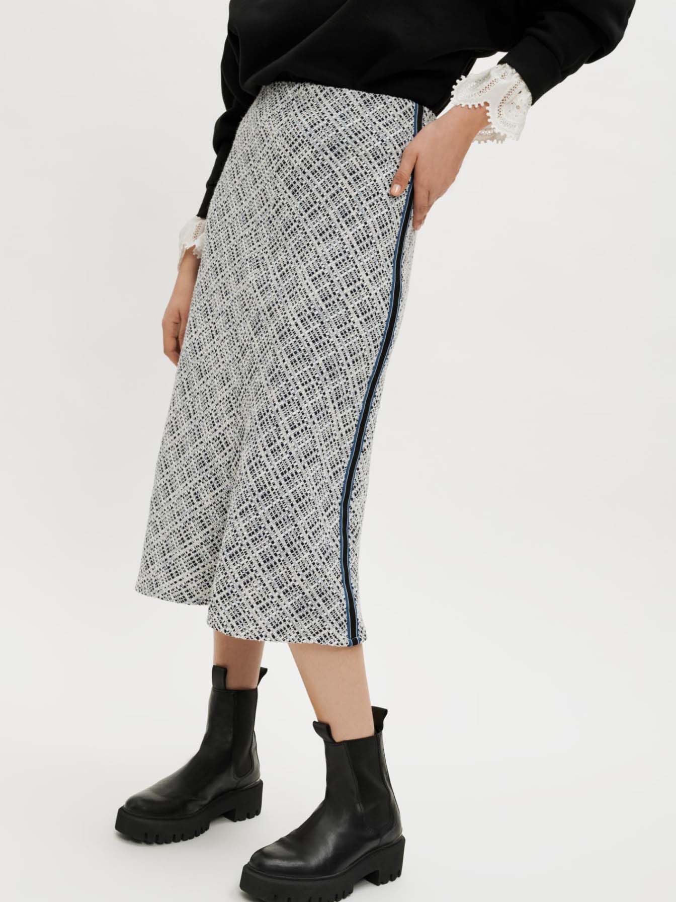 Fustă midi din tweed - Albastră