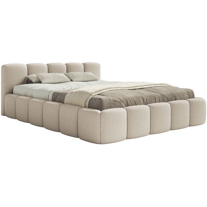Cama tapizada – Cloudy Low – 200x200 cm – beige claro