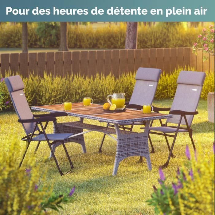 4x Folding Garden Chairs, Heather Grey, Aluminum with Armrests and 7-Position Adjustable Backrest, for Beach, Pool, Camping, and Travel