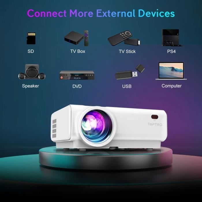 Videoproiettore WiFi TOPTRO TR21, 6000 lumen, Bluetooth, mini proiettore, Full HD 1080p, videoproiettore per home cinema. BAZARLAND30