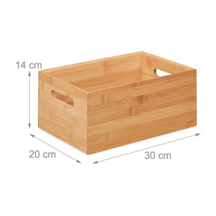 Caja de almacenamiento Relaxdays de bambú, apilable, resistente, de apertura sencilla, 14 x 30 x 20 cm (alto x ancho x profundidad), con asas, color natural.