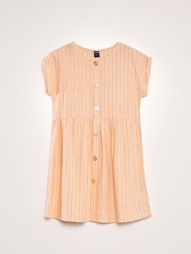 Vestido de lino con botones - NARANJA