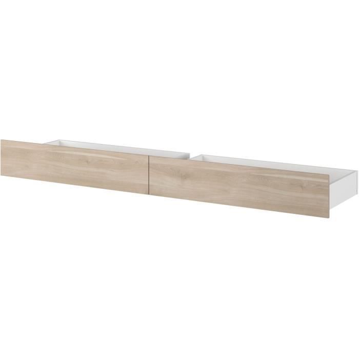 Lit adulte ESCALE 180x200 cm - Décor chêne du Japon - 2 tiroirs + Tête de lit - L235.4 x H98,2 x P216,8 cm - Fabriqué en France