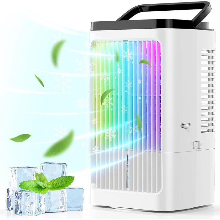Aire acondicionado portátil, silencioso, 5 en 1, con capacidad de 1200 ml, oscilación de 90°, 4 velocidades y 2 modos de niebla.