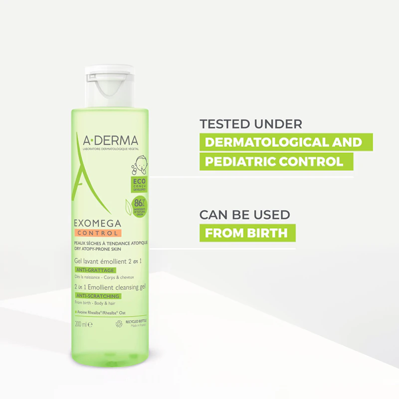 A-Derma Exomega Control 2-in-1 verzachtende reinigingsgel douchegel voor de droge en atopische huid