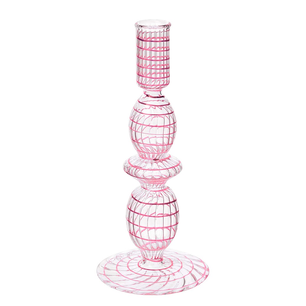 Bougeoir en verre PIP Studio, motif tourbillon rose – 1 pièce