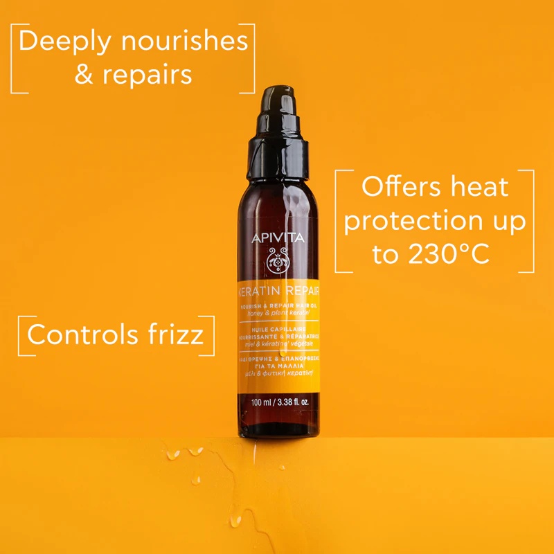 „Apivita Keratin Repair Nourish“ atkuriamasis plaukų aliejus sausiems ir pažeistiems plaukams