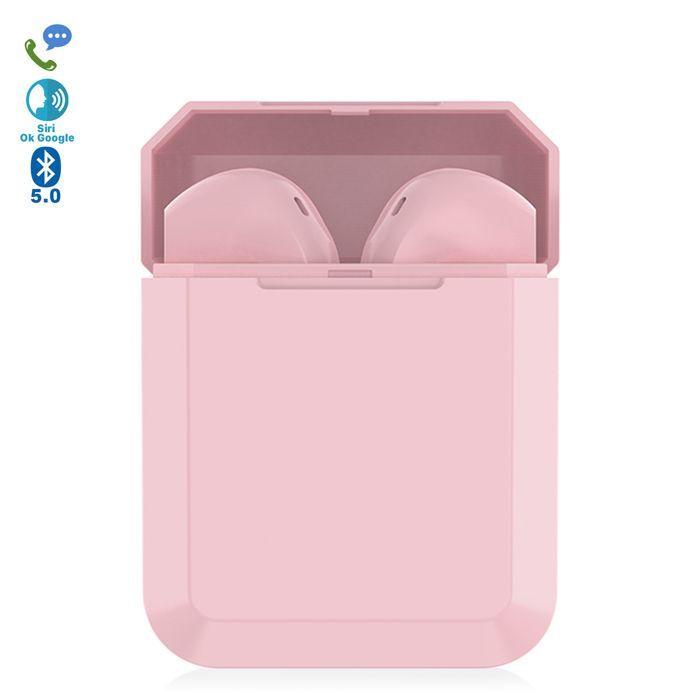 DAM i2 TWS Bluetooth 5.0 Touchscreen-Kopfhörer mit ergonomischem Ladecase. Umgebungsgeräuschunterdrückung. 4,3 x 2,2 x 5,3 cm. Rosa.
