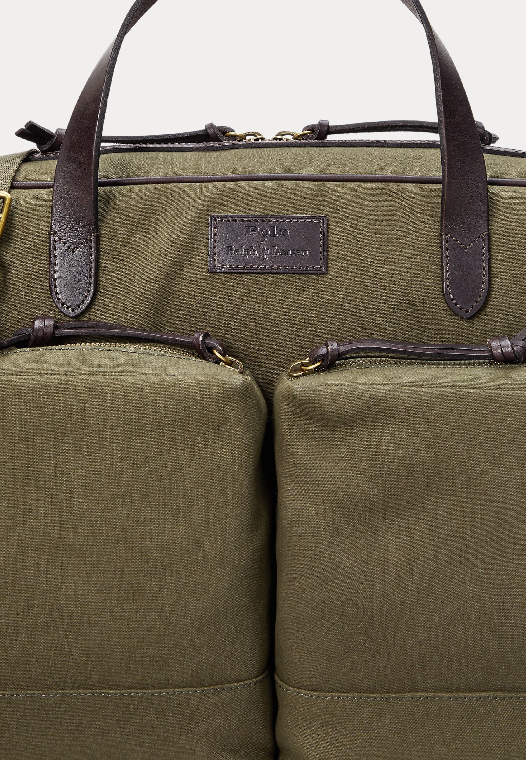 Borsa da viaggio Polo Ralph Lauren in tela con finiture in pelle - Borsa per laptop - verde Defender/marrone scuro