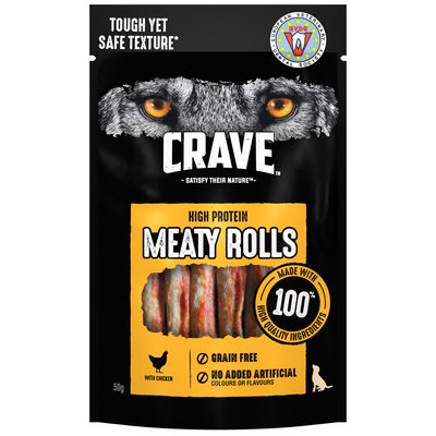 CRAVE High Protein Meaty Rolls with Chicken Dog Snacks