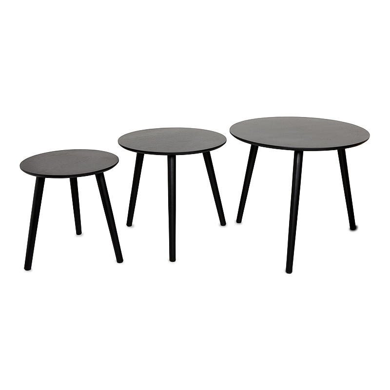 Tavolino da casa s/3 ø 60/48/40 cm MDF frassino nero